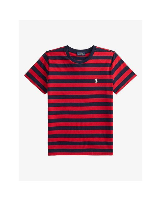 Polo Ralph Lauren Red Stripe-Print Cotton-Jersey T-Shirt