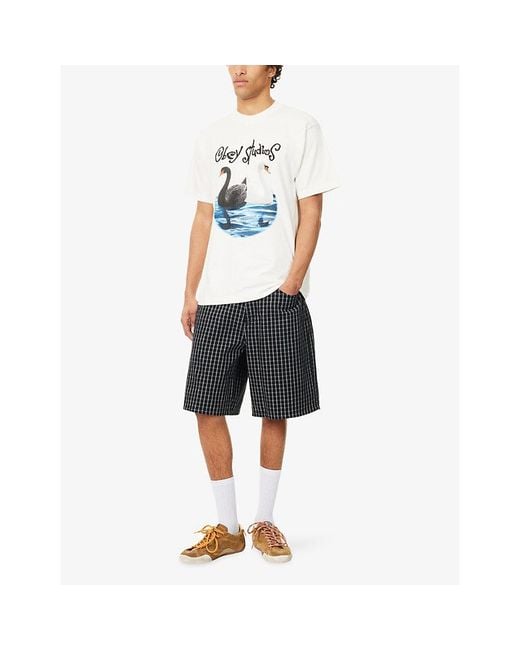 Obey Blue Swan-Print Crew-Neck Cotton T-Shirt for men