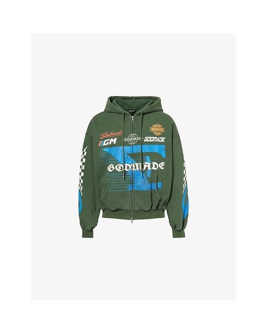 GODMADE Green 7 Speed Zip Cotton Hoody for men
