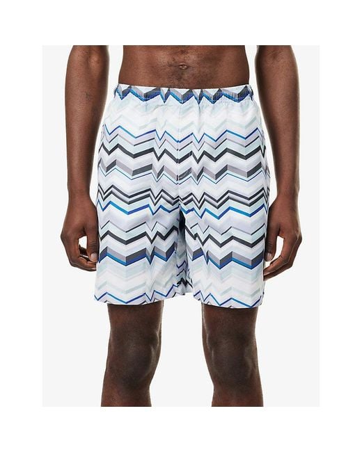 Missoni Blue Mid-Length Zig-Zag Print Swim Shorts for men