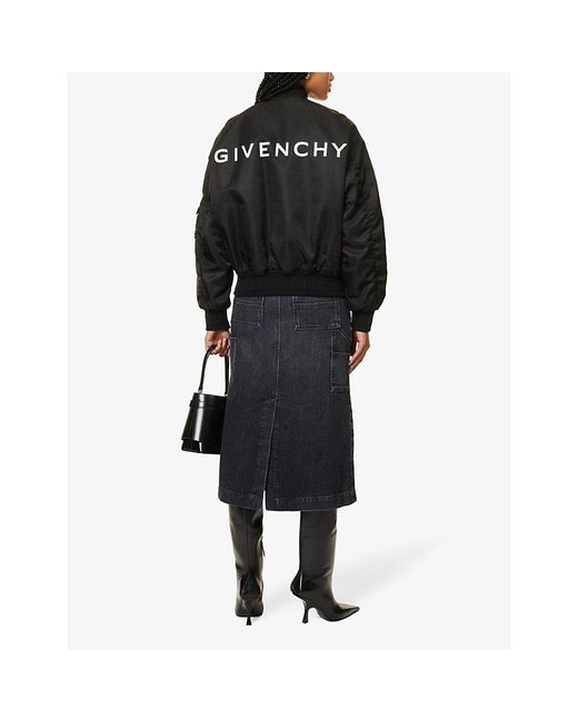 Givenchy Black Brand-print Relaxed-fit Shell Bomber Jacket