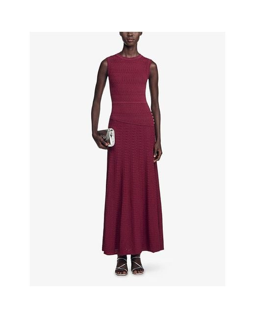 Sandro Purple Pointelle Knit Maxi Dress
