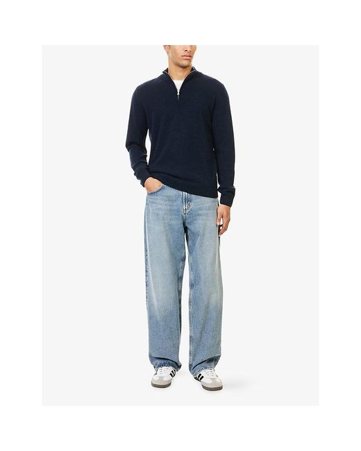 Sunspel Blue Half-Zip Knitted Cashmere Jumper for men