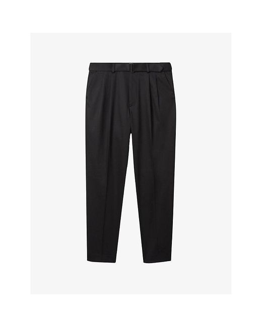 Reiss Black Liquid Pleated Tapered-leg Stretch Cotton-blend Trousers for men