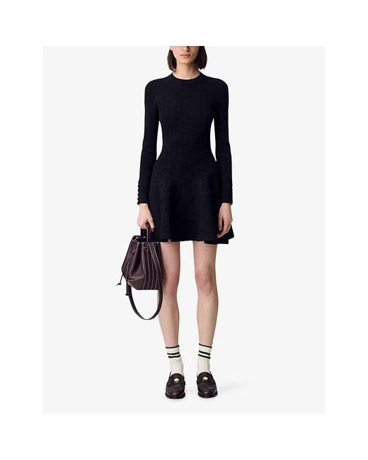 Claudie Pierlot Flared-Skirt Ribbed Knitted Mini Dress in Black | Lyst