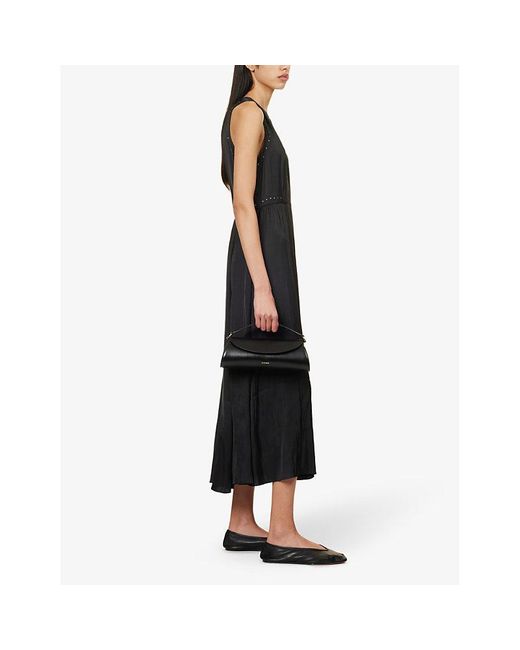 IKKS Black Stud-embellished Flared-hem Satin Maxi Dress