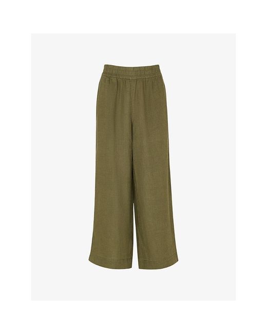 Whistles Green Elasticated-Waist High-Rise Linen Trousers