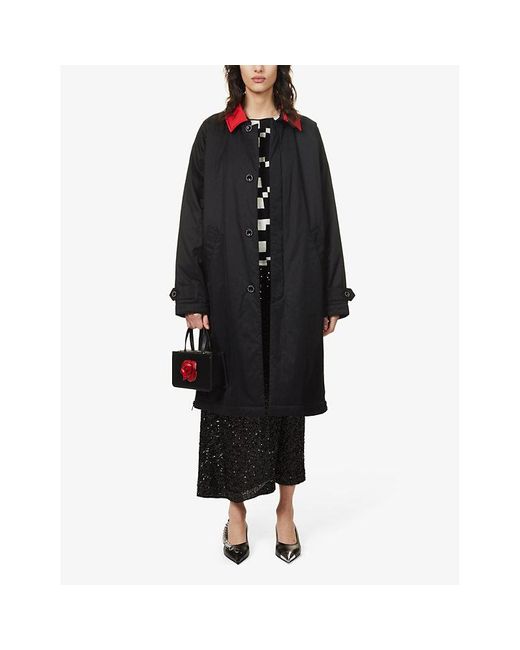 Undercover Black Contrast-collar Embroidered Cotton Coat