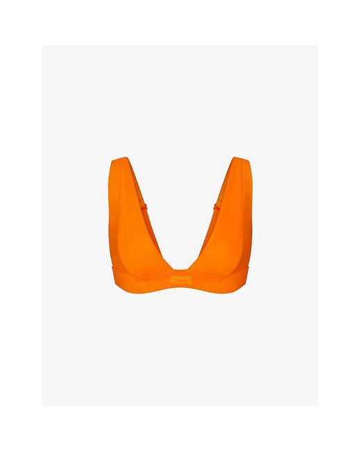 Skims Orange Plunge-neck Brand-patch Recycled Stretch-nylon Bikini Top Xxx