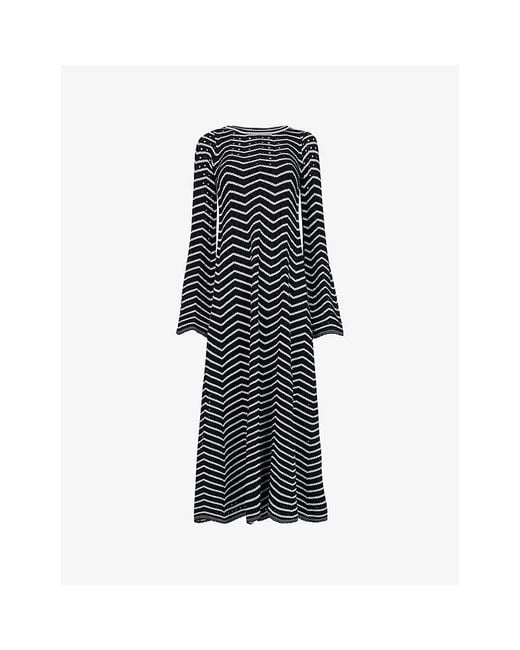 eem Black Jacquard-Pattern Knitted Midi Dress