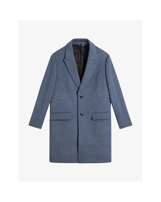 Ted Baker Raydon Peak-lapel Single-breasted Wool Coat in Blue for Men | Lyst