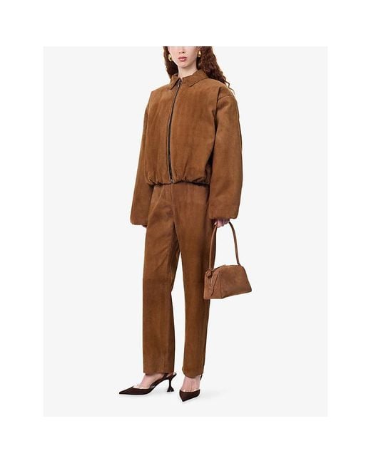 Magda Butrym Brown High-Rise Straight-Leg Suede Trousers