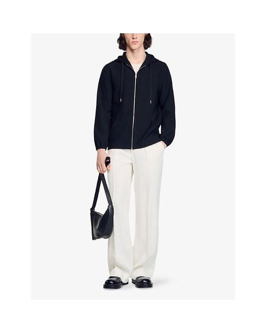 Sandro Black Zip Tech-Knit Jersey Hoody for men