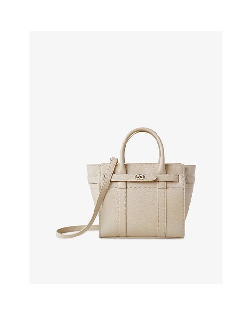 Mulberry Natural Zipped Bayswater Mini Grained-Leather Tote Bag