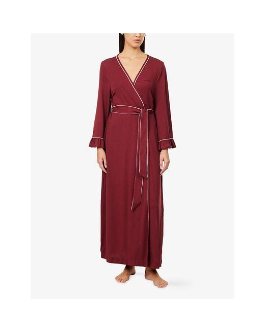 Djerf Avenue Go Slow Contrast-Piping Stretch-Lyocell Robe in Red | Lyst