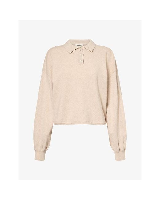 ADANOLA Natural Roll-Edge Knit Polo Shirt