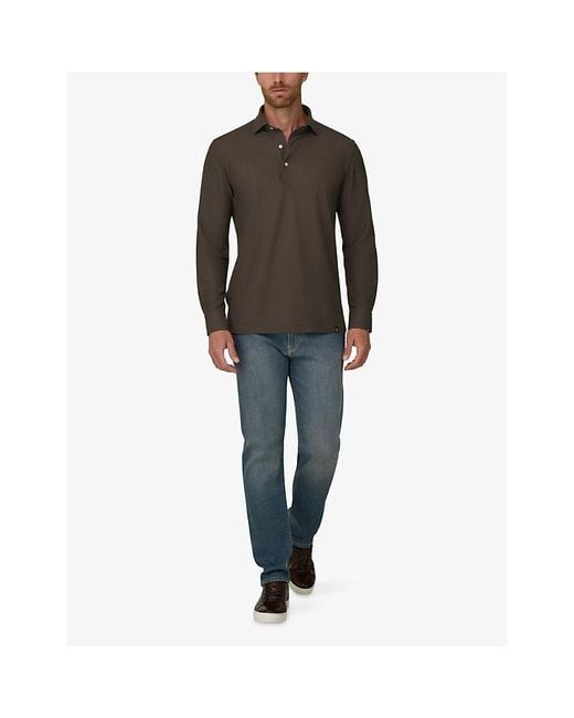 Boggi Green Sakura Long-Sleeved Jersey Polo Shirt for men
