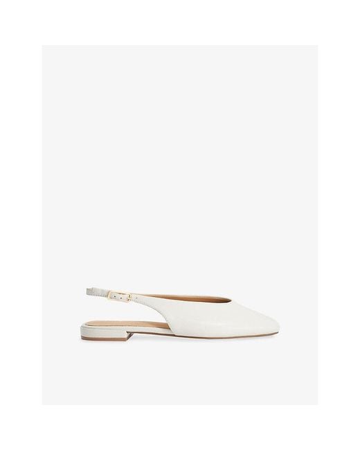 Dune White Heartbeat Leather Sling-Back Ballet Flats