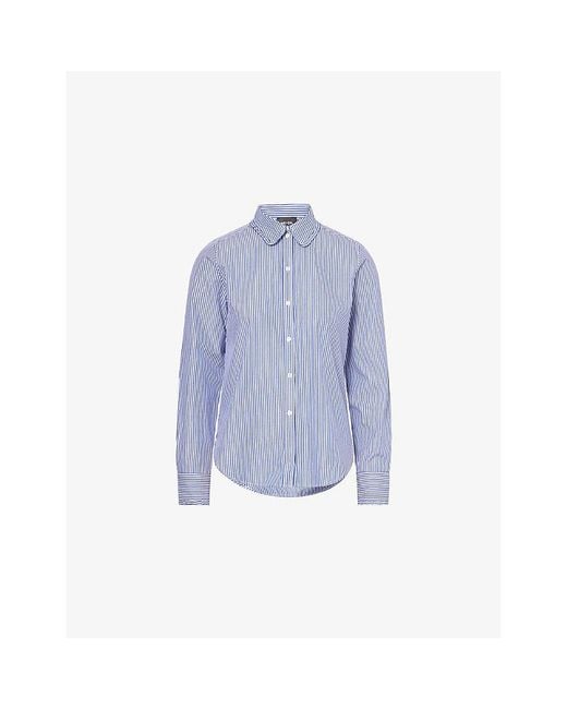 ME+EM Blue Frill-Trimmed Collar Pinstripe Cotton Shirt