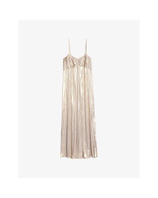 Zadig & Voltaire White Rippie Pleated-Bodice Satin Maxi Dress
