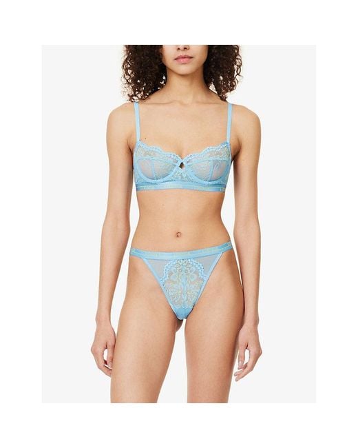 Lounge Underwear Blue Blossom Floral-embroidered Stretch-lace Bra