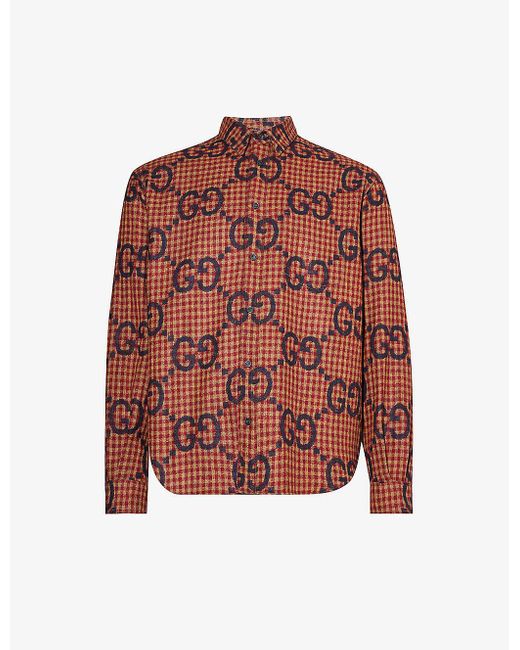 Gucci Red gg-monogram Long-sleeve Wool Shirt for men