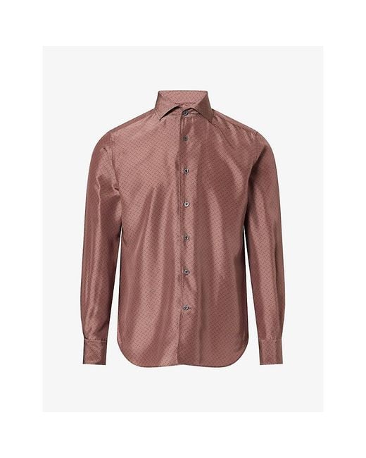 Corneliani Red Printed Long-Sleeve Silk Shirt for men