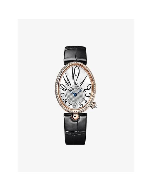 Breguet Metallic Reine De Naples 18Ct Rose- Leather And 1.3998Ct Diamond Automatic Watch 28.5Mm for men