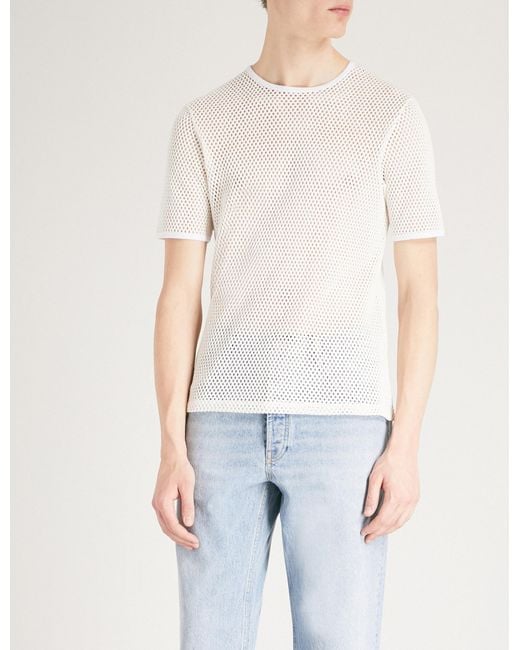 Sandro White Semi-sheer Cotton-mesh T-shirt for men