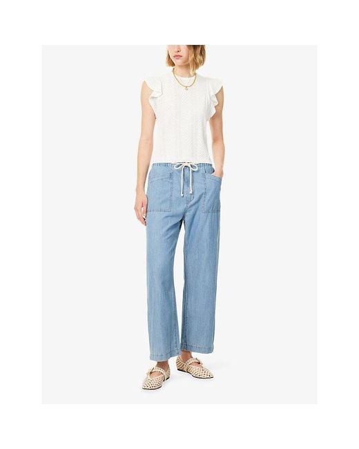 PAIGE Blue Evann Drawstring Cotton Denim Trousers
