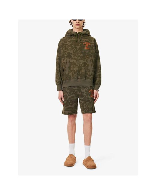 A Bathing Ape Green Asia Camo Brand-embroidered Cotton-jersey Hoody for men