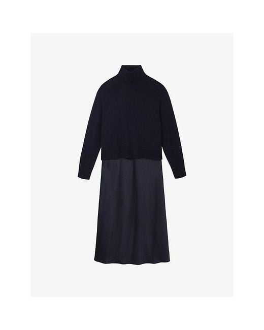 The White Company Blue Mixed Media Funnel-Neck Two-Piece Maxi Dress
