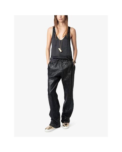 Zadig & Voltaire Black Tarys Scoop-Neck Satin Top