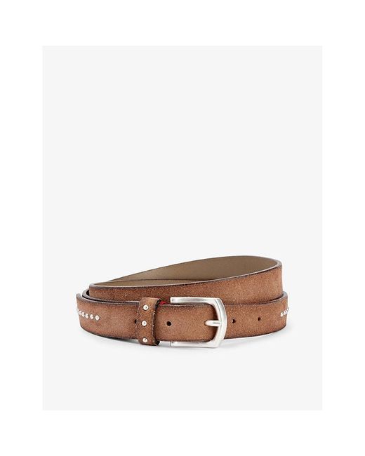 Eleventy Brown Debossed-branding Leather Belt for men