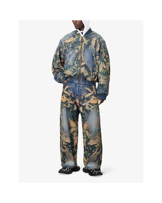 Acne Blue Abstract-Print Relaxed-Fit Denim Bomber Jacket for men