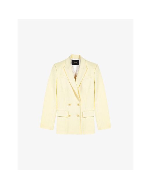 Maje Natural Brooch Double-Breasted Stretch-Woven Blazer