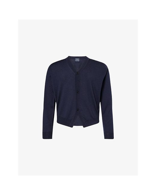 John Smedley Blue X Bill Nighy V-Neck Merino Wool Cardigan for men