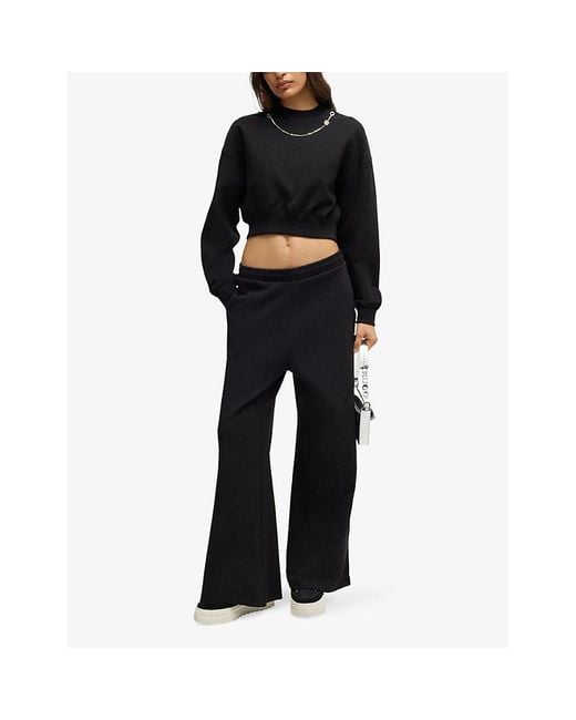 HUGO Black Wide-Leg Loose-Fit Cotton-Blend Jogging Bottoms