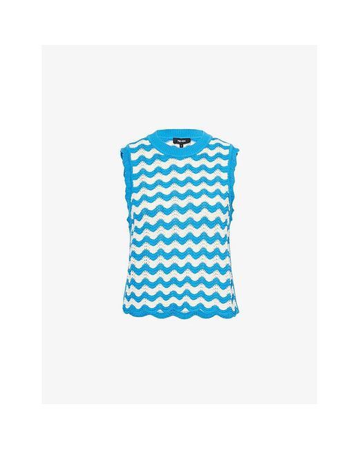 ME+EM Blue Scallop Stripped Knitted Vest Top