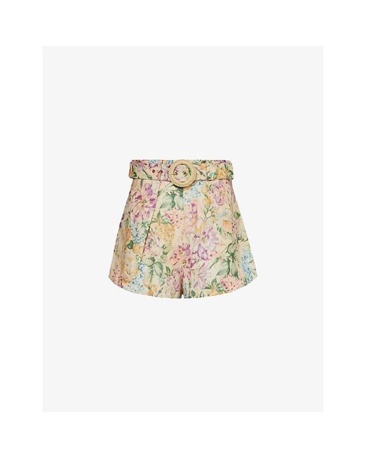 Zimmermann Natural Halliday Floral-print Linen Shorts