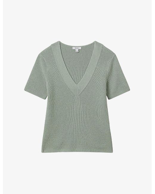Reiss Green Rosie V-neck Short-sleeve Knitted Top X