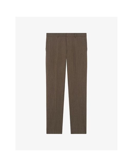 The Kooples Brown Striped Straight-Leg Wool Trousers for men