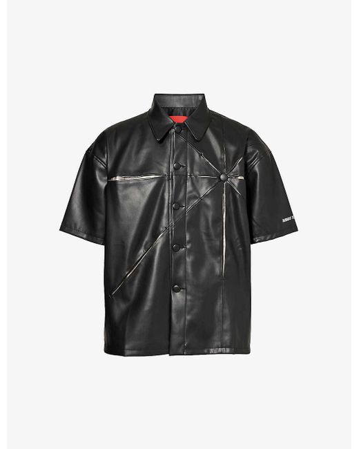 Kusikohc Black Origami Cut-out Faux-leather Shirt for men