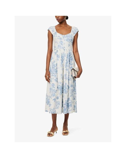 Reformation Blue Florie Scoop-neck Stretch-organic Cotton Midi Dress