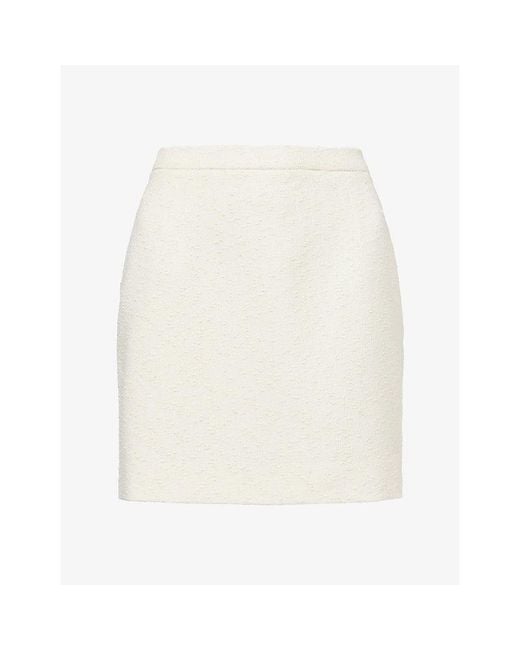 Alessandra Rich White Bouclé-Tweed Cotton Mini Skirt
