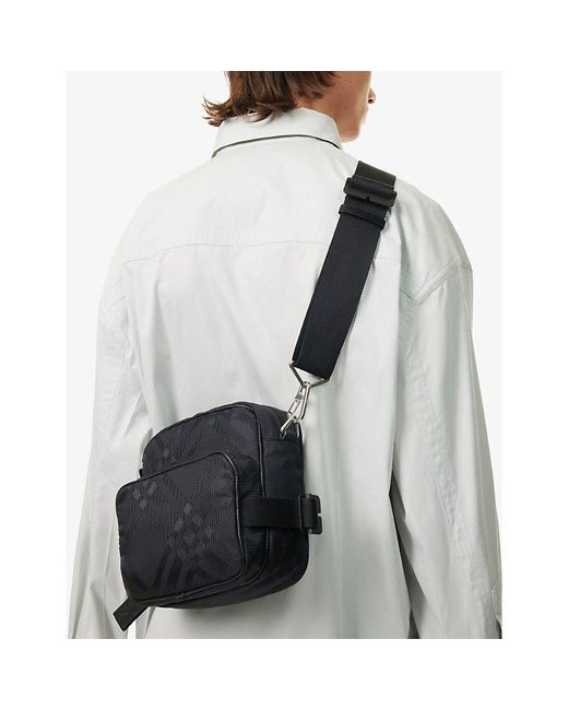Burberry Black Checked Woven Cross-body Bag for men