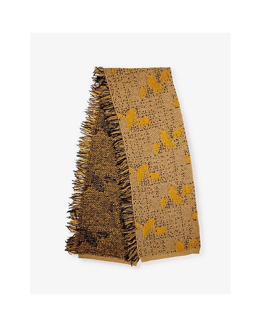 Dries Van Noten Natural Jacquard-Pattern Fringed-Edge Wool-Blend Scarf for men