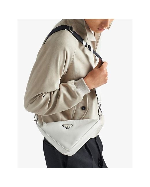 Prada White Triangle Leather Cross-Body Bag for men