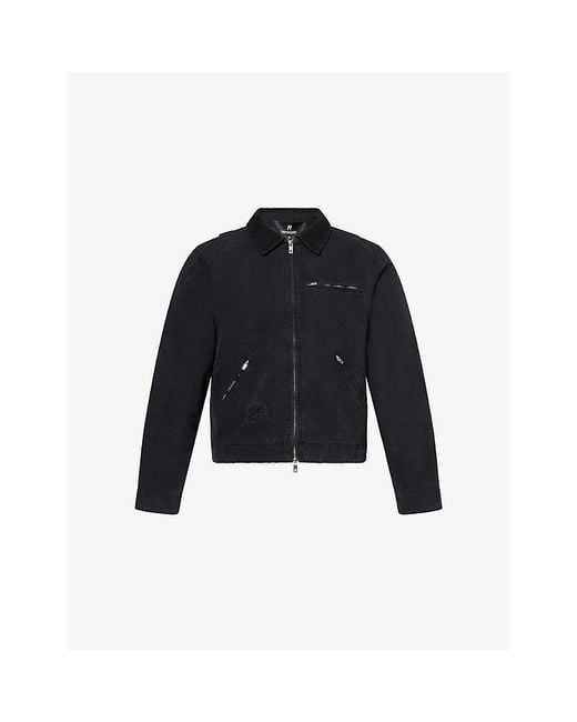 Represent Blue Corduroy-Collar Distressed Cotton Work Jacket for men