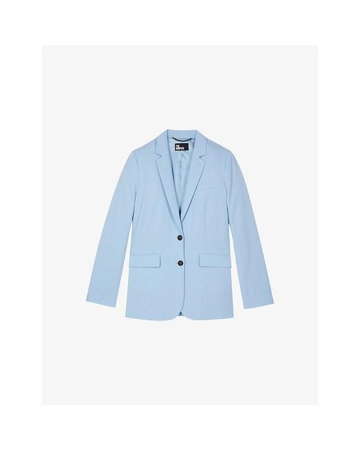 The Kooples Blue Notch-Lapel Regular-Fit Lyocell, Linen And Cotton Blazer